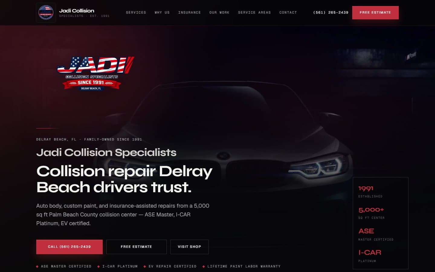 Jadi Collision Specialists website design