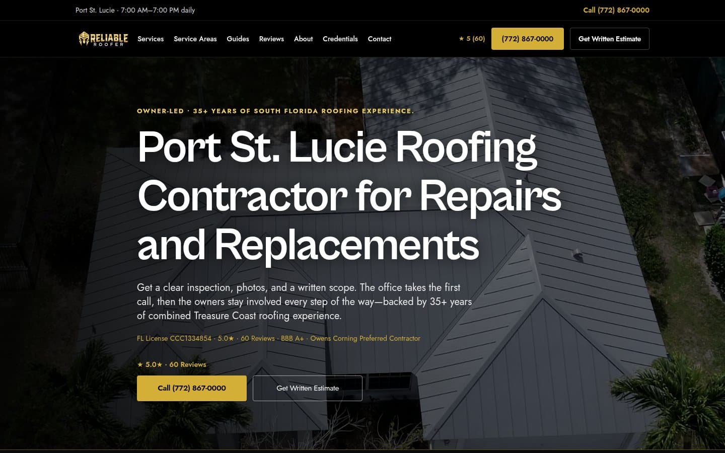 Reliable Roofer, Inc. — website