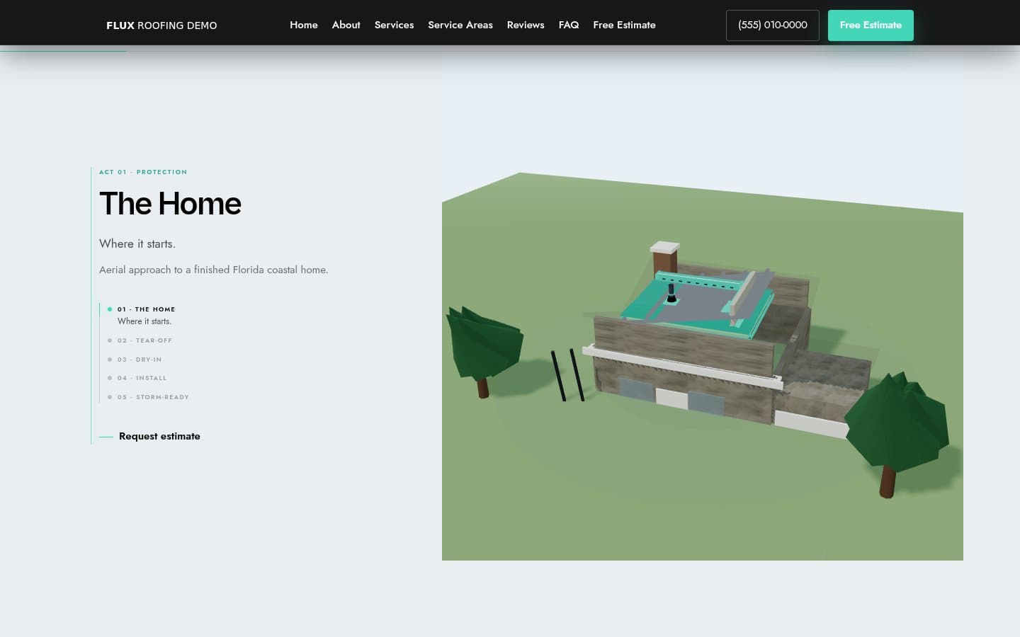 Flux Roofing 3D Demo — website