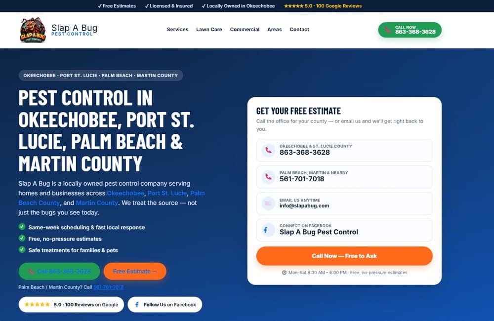 Slap A Bug Pest Control website preview