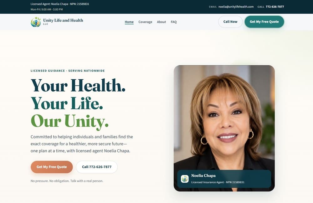 Unity Life and Health LLC website preview