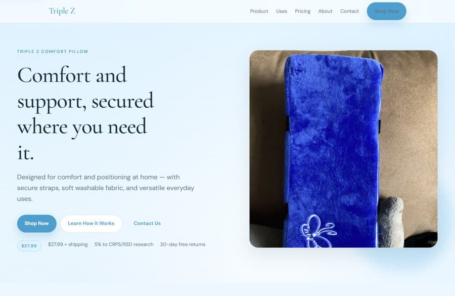 Triple Z Comfort Pillow website preview